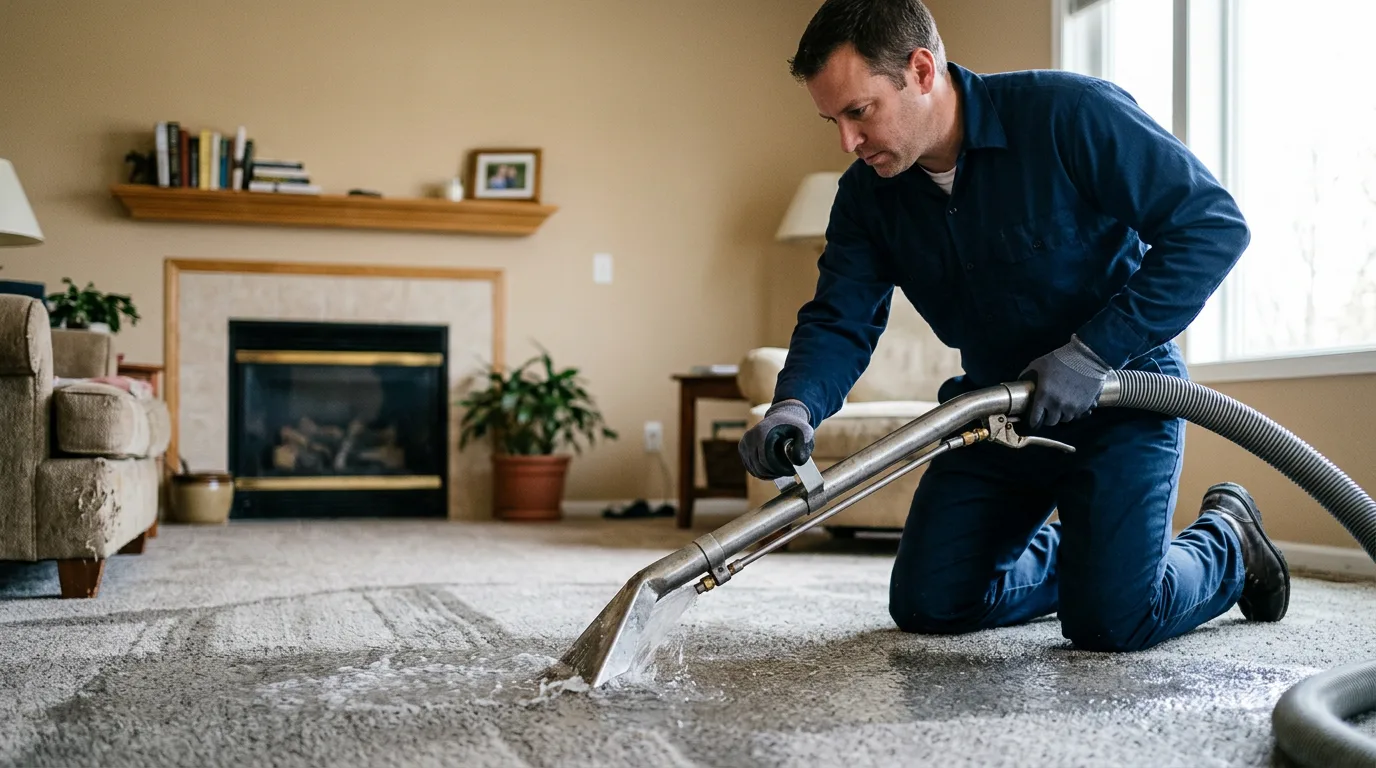 Water damage restoration technician working near Wayne, PA
